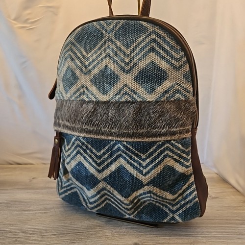 Myra Bag Blue Breeze Upcycled Canvas & Cowhide Leather Backpack Amazon.com | Myra Bag Blue Breeze Upcycled Canvas & Cowhide  main image 3