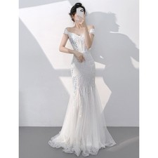 Womens Off-Shoulder Sequin Mermaid Dress Formal Evening Prom Wedding Guest Gown