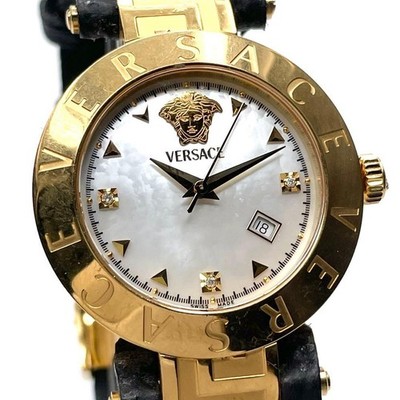 Versace Shell Dial Medusa Gold Diamond Watch US 4 / UK 2 Black Japan 0610183