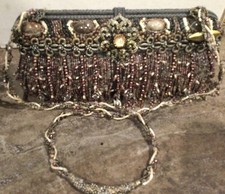 RARE Vintage MARY FRANCES Gray/Black/Purple Seed Beaded W/Stone Embellishments