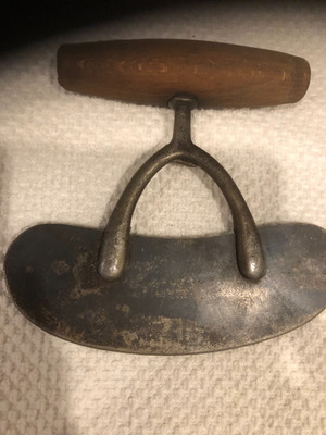 Antique Primitive Wooden Handle Metal Herb Chopper Cutter Dicer Tool