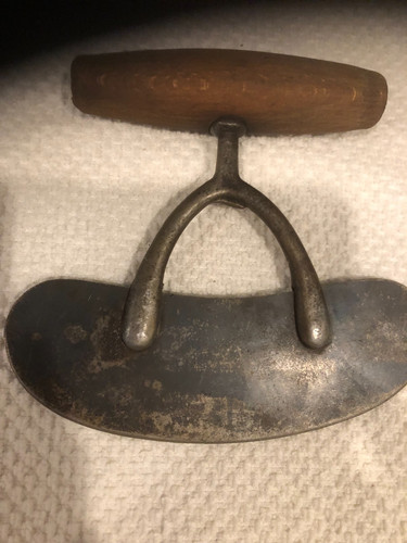 Antique Primitive Wooden Handle Metal Herb Chopper Cutter Dicer Tool