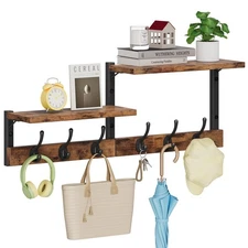 28.7"Coat Rack Wall Mount with Shelf Key Hooks for Mounted 6 Heavy Duty Double