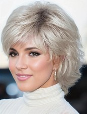 Short Pixie Cut Ombre Silver Grey Curly Wigs for White Women Fluffy Layered