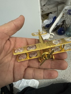 SWAROVSKI CRYSTAL ELEMENTS STUDDED BI-PLANE FIGURINE ORNAMENT 24K GOLD PLATED 