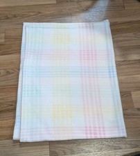 Vintage Gerber Pastel plaid Baby Blanket Pink green blue yellow Polyester 38 x28