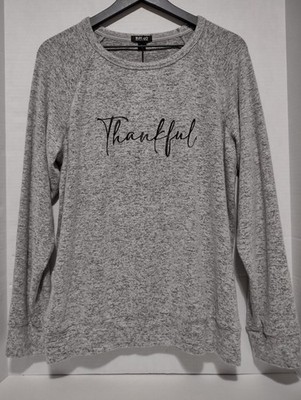 Women's Large Long Sleeve Soft Shirt Heather Gray 'Thankful' Print New With Tag