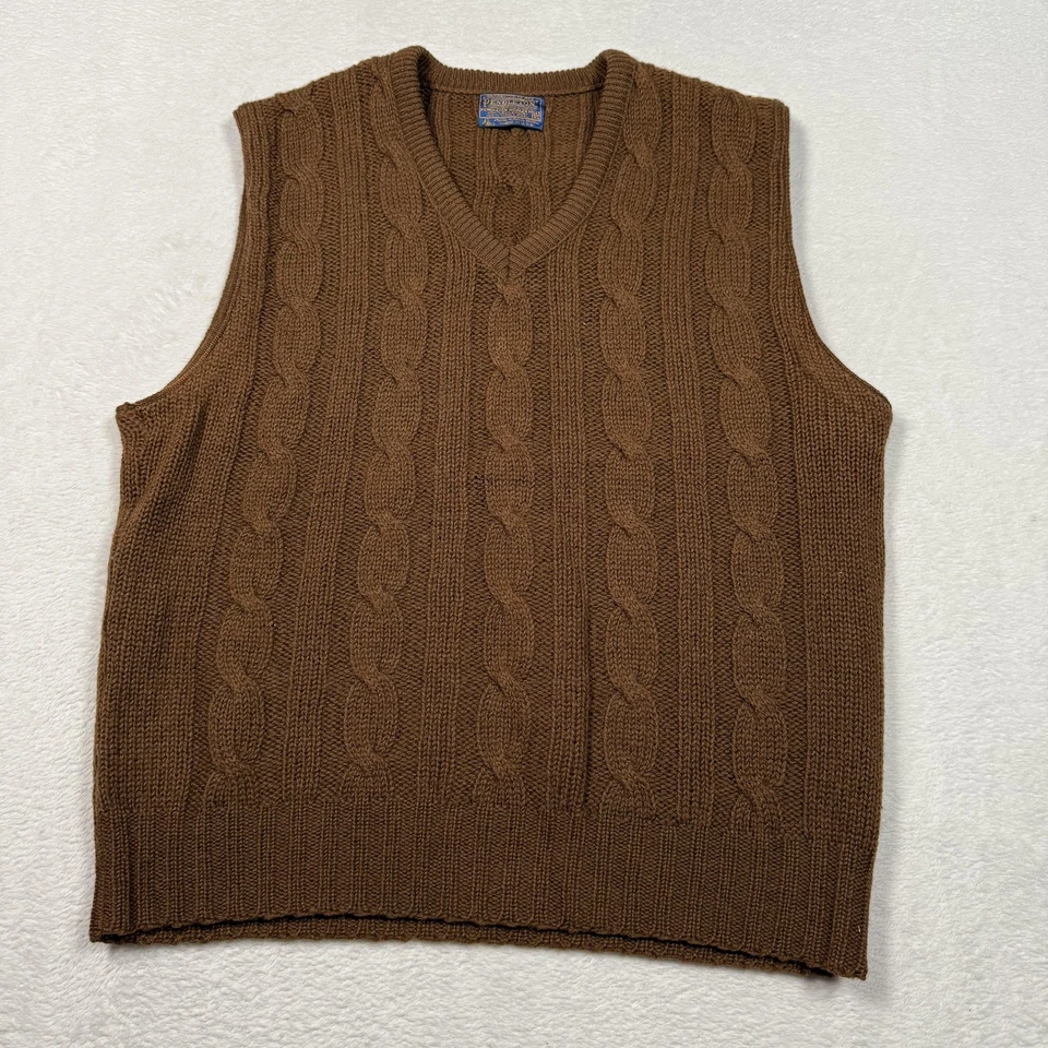 Pendleton Sweater Vest Womes XL Brown Cable Knit Pure Virgin Wool Made USA - Image 2 of 4