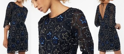 MONSOON ARTISAN  SINEAD  LTD ED NAVY STAR BEADED LOW BACK DRESS UK 12 BNWT