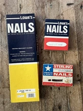 Vintage Nail Box Lot – Lowe’s & Sterling – Empty Hardware Packaging – Set Of 3