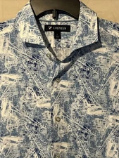 Cremieux Classics Large  Light Blue & White Sailing Short Sleeve Boats Shirt