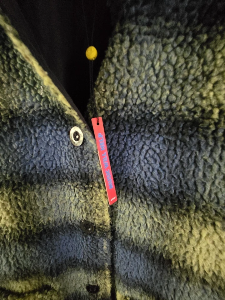 Chaqueta Sherpa UNIF Music Wilt Cuadros Azul Verde Cuadros Grunge Difuso Y2K Acogedora M Foto 4 de 4