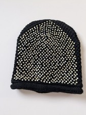 Women Knit Beanie hat Black With Rhinestones