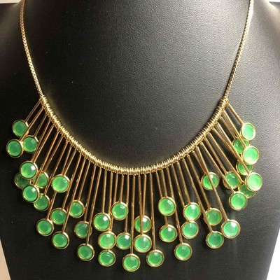 7325 Kate Spade New York Gold tone Ferris wheel faux emerald bib Necklace 18''-19