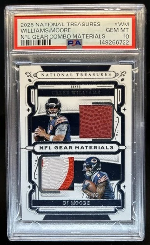 2025 National Treasures Caleb Williams DJ Moore Combo Football Patch #/99 PSA 10