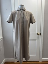 Vtg 60s 70s Lacoste David Crystal Polo Dress Tan Pique Midi ILGWU USA Made Sz 10