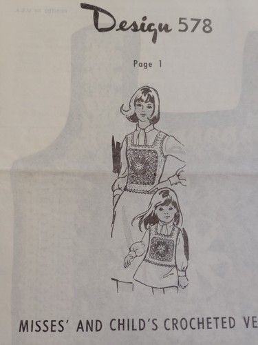 Vest Crochet Design 578 Pattern Sheet Mail Order VTG Matching Ladies Childs Set