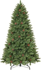 5/6/7FT Artificial Christmas Tree w/ Metal Stand pinecones Xmas Holiday Pre Lit