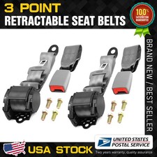 Universal 3-point Retractable Seat Belt Gray 2pc Lap Shoulder Belt Car Suv