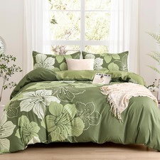 3 Pieces Duvet Cover Set Queen Sage Green Floral Pattern Comforter Cover Elegant
