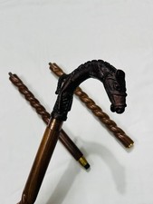 Horse Head Walking Cane Vintage Style Collapsible Wooden Stick Spiral Shaft
