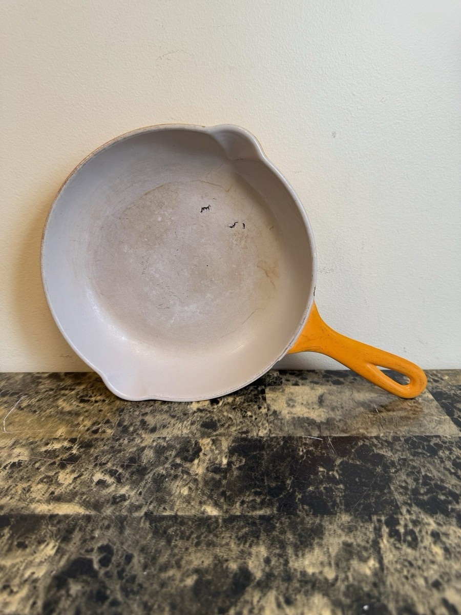 Vintage Cousances FRANCE Cast Iron Enamel Skillet Orange #26 Rare