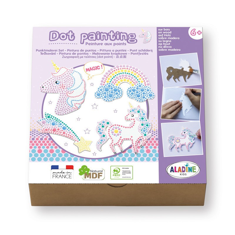 Peinture aux points sur bois coffret licorne créatif enfant dès 6 ans