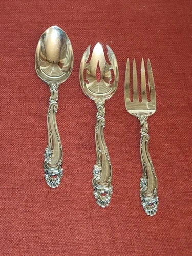 Decor by Gorham Sterling Silver 3-Piece Serving Set (two spoons & fork) c. 1953