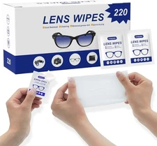 220 Lens Cleaning Wipes for Eyeglasses - Pre-moistened, Individually Wrapped... 