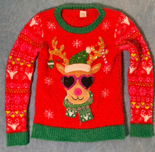 Holiday Time Girls Reindeer Sweater 10-12, Youth L, Xmas Fun Christmas Pullover