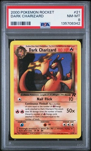 2000 POKEMON ROCKET #21 DARK CHARIZARD PSA 8