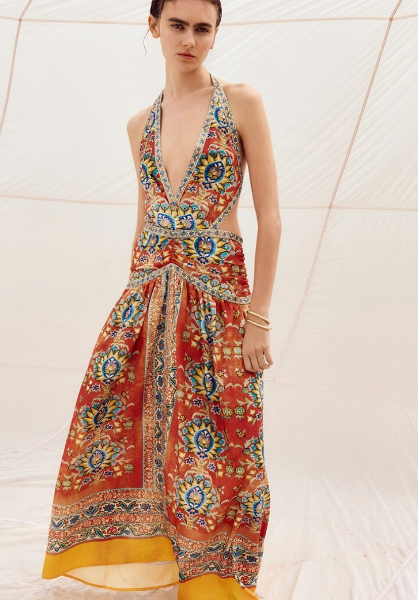h&m floral halter dress H&M Halter Floral Print Dress Women's Sleeveless High Neck Lined Size 2