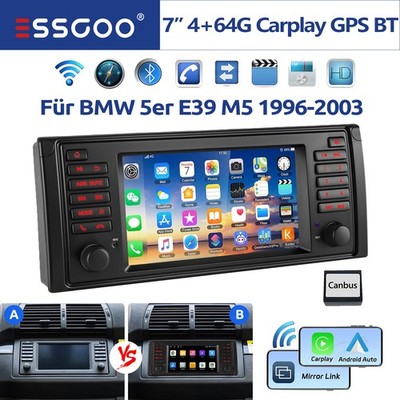 4+64GB 7'' Android15 Autoradio Apple CarPlay Für BMW 5er E39 M5 GPS Navi WIFI BT