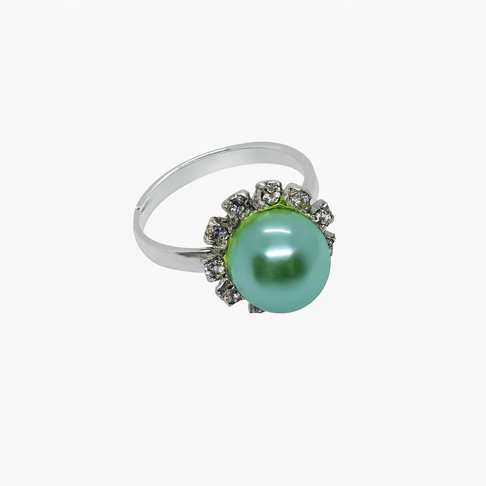 Juego de 4 anillos ajustables de acero inoxidable para mujer - perlas de imitación de circonita Foto 2 de 4