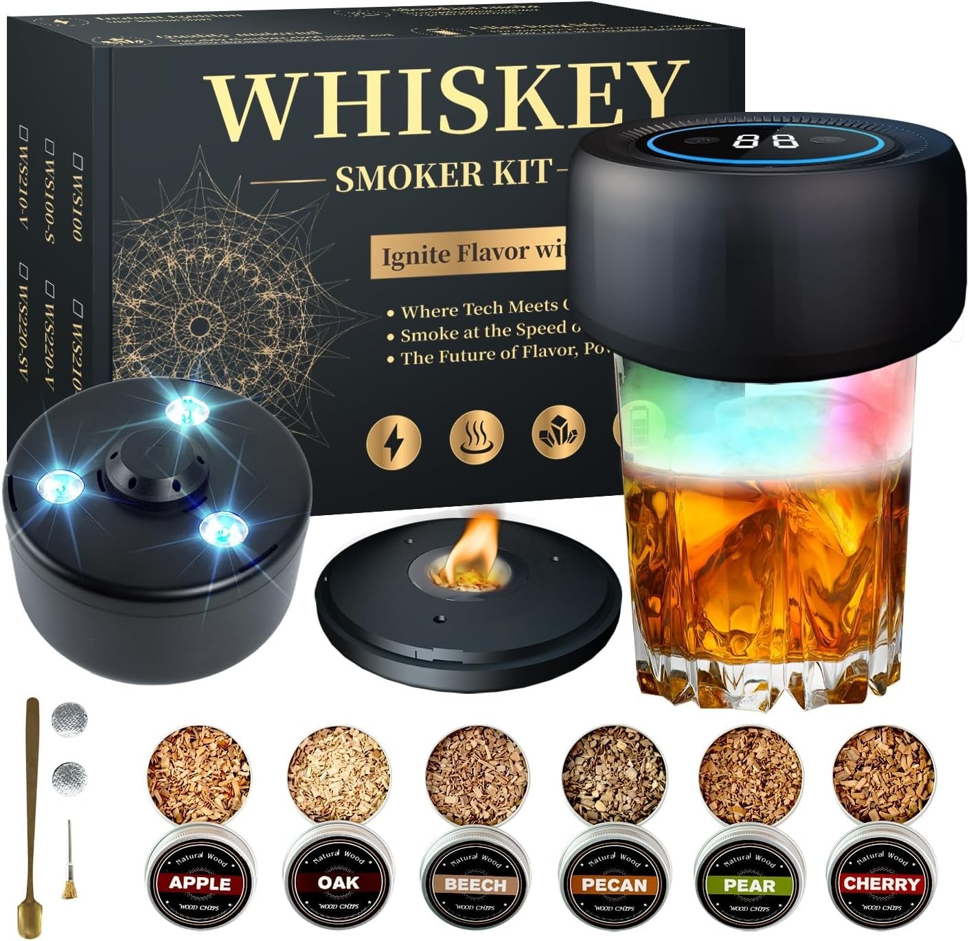 Electric Whiskey Smoker Kit with Led Lights,No Butane Needed