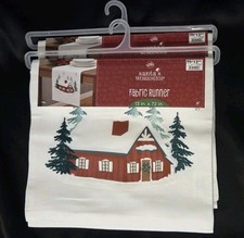 Two Santa Workshop Fabric Table Runners House Winter Scene Snowflake NWT 72"x13"