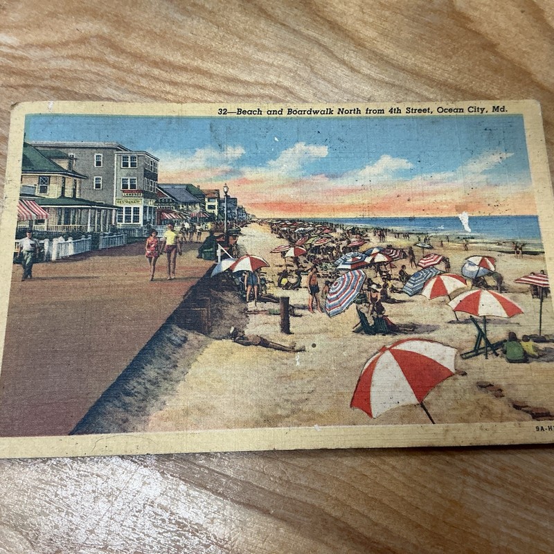 Ocean City Maryland MD Beach Scene and Boardwalk N from 4th ST 1946  Postcard