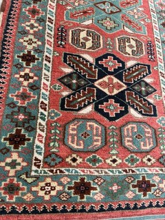 Vintage Turkish Wool Rug Geometric Farmhouse Boho Style 6.2 X 2.3 1/2