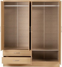4 Door Wardrobe Storage Hanging Rail Large Wardrobe 2 Drawer Modern Furniture
