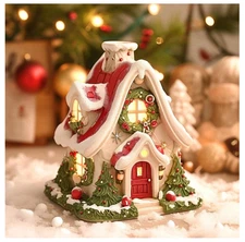 Miniature Village House Incense Burner Statue Decor - Resin Holiday Decor, House