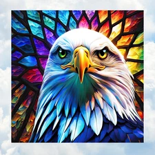 Eagle Face Faux Stained-Glass WINDOW CLING Size 8" Square Repositionable Vinyl