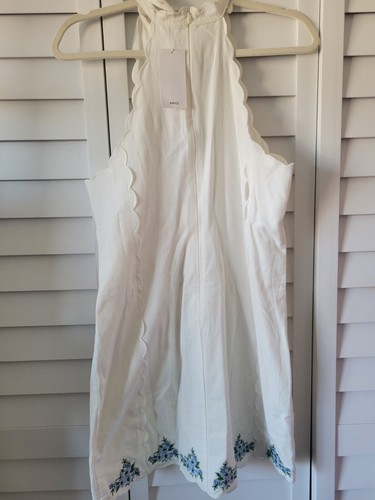 NWT Mango White Embroidered Floral Bow Cotton Linen Blend Mini Dress Size 8 - Picture 3 of 5