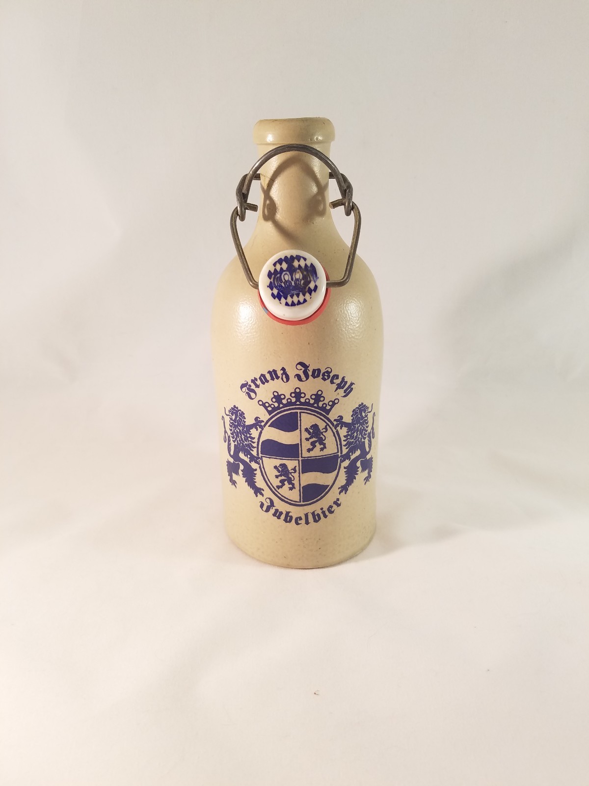 Franz Joseph Jubelbier German Stoneware Beer Bottle with Porcelain