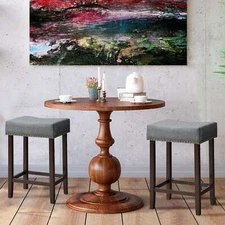 NNECW Set of 2 Saddle Barstools with Backless Nailhead Fabric Seat-Grey