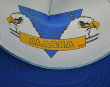 Alaska Twin Eagle Bird Double USA NOS NEW Blue Mesh Trucker Snapback Hat Vintage