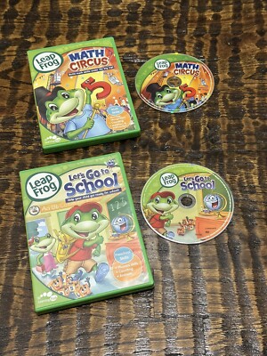 Leap Frog Lot Of 2 Math Circus & Let's Go To School DVDs Learn