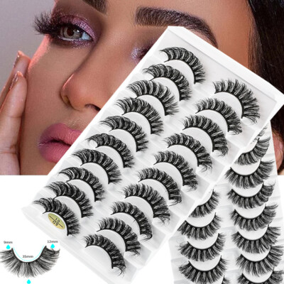 20/10Pair False Eyelashes Wispy Cross Long Thick Russia Curly Fake Lashes Makeup