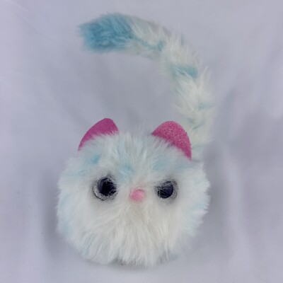 Pomsies Snowball Plush Cat Wearable Interactive Toy White Blue Pink Ears Kitty