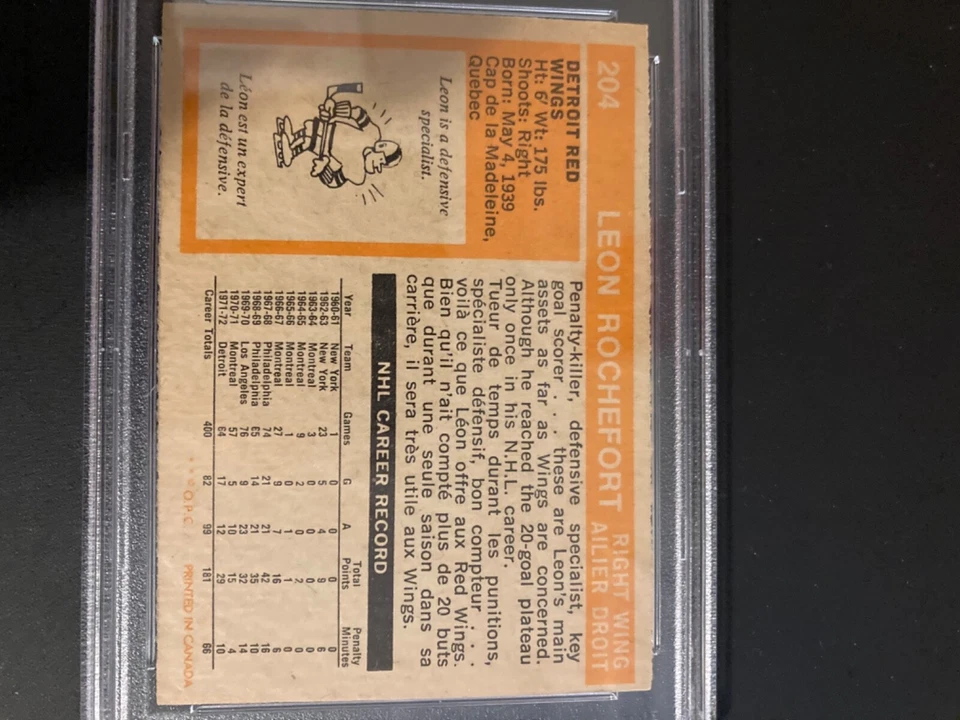 1972-73 OPC O-PEE-CHEE #204 LEON ROCHEFORT PSA 4 VG-EX, Detroit Red Wings - Image 4 of 4