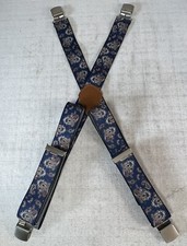 Unbranded Blue Paisley Pattern Suspenders Metal Clips Adjustable